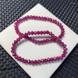 Link Bracelets 6MM Natural Ruby Faceted Bracelet Fashion Crystal Quartz Gemstone Jewelry Reiki Healing For Women Gift 2PCS