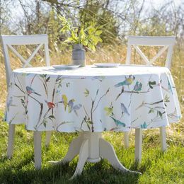 Table Cloth Simple And Fresh Flowers Birds Branches Leaves Home Kitchen Living Room Round Dust-proof Tablecloth Outdoor Picnic
