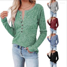 Women's T Shirts Buttons Up Casual S Autumn Long Sleeve Top Female Clothing Solid Slim Basic Tee Shirt Femme 2024