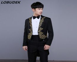 Black Red White Embroidery Men039s Suits Swallowtail Magic Costume Male Singer Chorus Tailcoat Performance Clothing Wedding Gro4415092