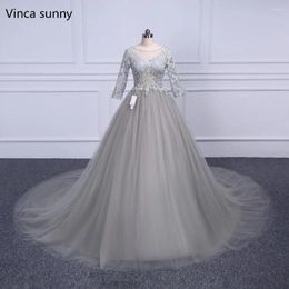 Party Dresses Elegant 2024 Gray Lace Evening Backless Appliques Prom Dress Floor Length Formal Gowns