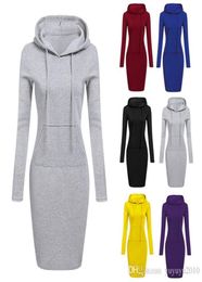 10 Colour SXXL Autumn Winter Warm Sweatshirt Longsleeved Dress Woman Clothing Hooded Collar Pocket Design Simple Dress 5618844703419007