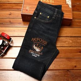 Men's Jeans High-end Affordable Luxury Embroidery Slim Fit Skinny2024 Dark Blue Casual Street Trendy Trousers