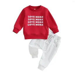 Clothing Sets Toddler Girl Boy Valentine's Day Clothes Letter Print Long Sleeve Sweatshirt Solid Colour Pants 2 Pcs Outfit
