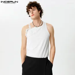 Men's Tank Tops INCERUN Lace Patchwork O-neck Sleeveless Summer Male Vests Streetwear 2024 Fitness Fashion Casual Men Clothing