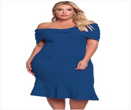 Women's Plus Size Shoulder Clubwer Party Plain Dresses Vestidos Size: XL XXL XXXL DLM616333965098