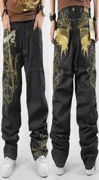 Embroidered pattern hiphop jeans trousers HIPHOP casual loose plus fat large size skateboard Men jeans pants9267958