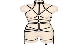 Black Harness Belt Set Strap Top Punk Gothic Lingerie Plus Size Elastic Bra Garter Belt Body Cage Festival Night Woman Suspender2680994