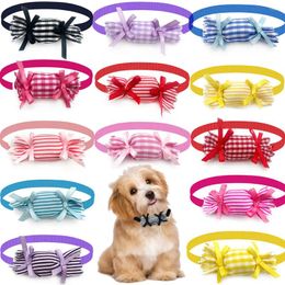 Dog Apparel 50pcs Creative Bowtie Candy Shape Pet Bow Tie Plaid Cat Necktie Mix Colour Cute Accessories For Small