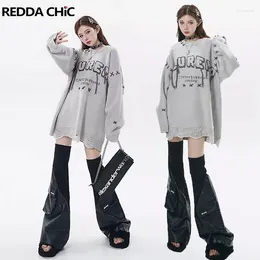 Women Socks ReddaChic Cargo Pockets Leather Retro Black Rib Knit Patchwork Thigh-high Long Grunge Y2k Boots Cover