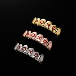 Geometry Hiphop Gold Plated Mouth Teeth Grillz Caps Top Bottom Grill Tooth Set Men Women Vampire Grills Rock Punk Rapper Accessories for Men Jewellery