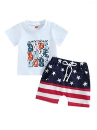 Clothing Sets 4th Of July Baby Boy Outfit Letter Print T-Shirt Top American Flag Printed Shorts Set Independence Day Clothes