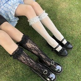 Women Socks Women's Black Lace Floral Mesh Hollow Transparent Stockings Cotton Japanese Fleece Quilt Colour Princess