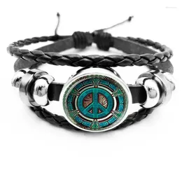 Charm Bracelets Initial/hippie Peace Logo Glass Dome Button Bracelet DIY Handmade Fashion Jewellery Vintage Black Gift