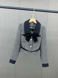 Women's Jackets Jacket Coat Bow Tie Decoration Design High Waisted Cropped Casual Fashion 2024 Winter 1228