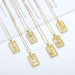 2024 Goth 14k Yellow Gold Tarot Moon Choker Necklace Fashion Tarot Card Pendants Necklaces for Women Tarot Divination Birthday party Jewellery gift