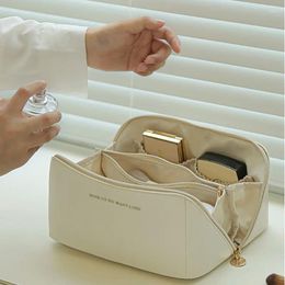 Storage Bags Women's Travel Cosmetic Bag PU Leather Make Up Pouch Large-capacity Organiser Drop
