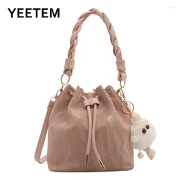 Totes Women PU Bucket Bags Leather Shopping Vintage Solid Bucket-bag Big Capacity Student Basic Daily Crossbody Leisure