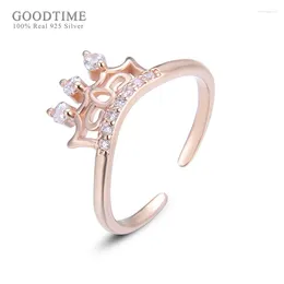 Cluster Rings Fashion Women Pure 925 Sterling Silver Jewelry Anniversary Rose Gold Color Crown Zircon Ring Engagement For Wedding