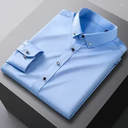 Men's Dress Shirts Wrinkle Soft Cosy Long Sleeve Drill Button Solid Colour Business Formal Social No Iron And Fashion Men Clothing
