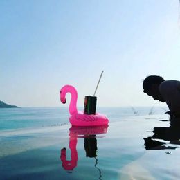 Sand Play Water Fun Mini inflatable flamingo donut swimming pool floating toy beverage cup holder ring party beach children and adults Q0517