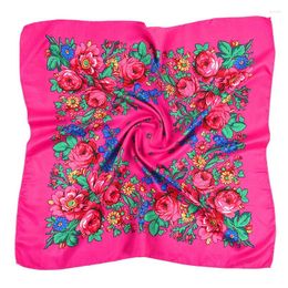 Scarves Women Square National Scarf 70 70cm Russian Retro Floral Head Bandana Foulard Femme Muslim Headwrap Babushka