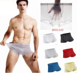 Brand Mens Underwear Sexy Male Ultra Thin Transparent Ice Silk Boxer Shorts Men Panties Cueca Masculina 6pcslot53802968749683