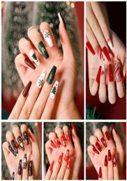 18 styles red white green 24pcsbox Selling Summer Full Cover Nails Tips Christmas Design Style Long Press On Nail Tips9040197