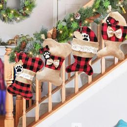 Christmas Decorations 2pcs Plaid Stocking Merry Pet Dog Year Gift Bag Tree Wall Hanging Ornaments