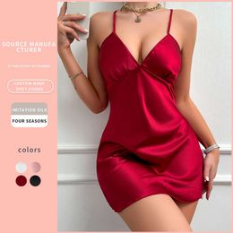 New simulation silk breathable camisole skirt, simple and sexy backless camisole nightgown, ice silk nightgown for women