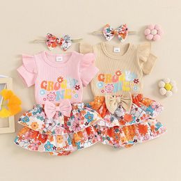 Clothing Sets 0-18M Infant Baby Girl 3pcs Summer Clothes Set Round Neck Short Sleeve Ribbed Romper Floral Shorts Bow Headband Toddler