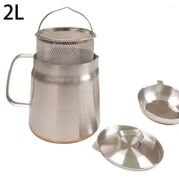 Pans 1 Pcs Household Fryer Stainless Steel With Philtre Drain Kitchen Lard Tank Oil Storage Kettle
