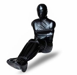 Sexy Men Full Body Cover Bodysuit Faux Leather Bandage Jumpsuit Gay Costume Sexy lingerie Tight BDSM Bondage Bag Gay Wear F562698870