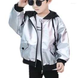 Jackets Kids Sport Leather Jacket Fall Boys Girl Hoodies Coat Reflective Silver Long Sleeve Outerwear Breathable Unisex Windbreaker 3-9Y