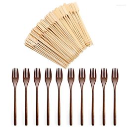Forks 10Pcs Japanese-Style Environmentally Wooden Fork With 300Pcs Paddle Skewers Barbecue Bamboo Cocktail Sticks
