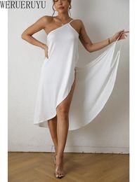 Women Beach Slip Midi Summer Dress Y2k Streetwear Clothes Black White Sleeveless Bandage Long Dresses for 2023 240509