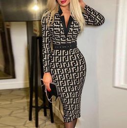 Women Sexy Skinny Belt Long Sleeve Hip Dress Spring Autumn Printing VNeck Plaid Slim Ladies Tight Dress Elegant Streetwear9335894