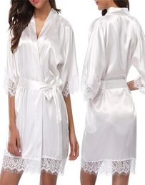 Women Short Satin Bride Robe Sexy Wedding Dressing Gown Lace Silk Kimono Bathrobe Summer Bridesmaid Nightwear 20206381983