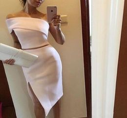 elegant Unique One Shoulder White Two Piece cocktail Dress for Women Stylish Slit Formal Events Outfits Short Prom Formal Occasion8737614