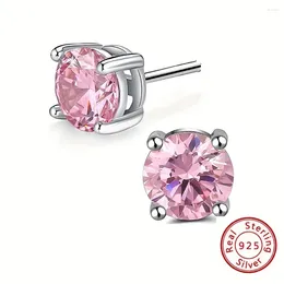 Stud Earrings 925 Sterling Silver 5mm Pink Cubic Zirconia Earring For Women Girl Men Fine Jewelry