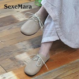 Casual Shoes Women Genuine Leather Ladies Flats Moccasins Lace-Up Round Toe Pregnant Mother Driving Female Footwear