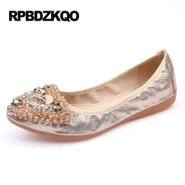 Casual Shoes Flats Size 41 Ballerina Comfortable Pointed Toe Large Silver Gold Metal 10 Wedding Ballet Elastic Rhinestone Crystal 11