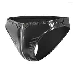 Underpants Breathable Men Underwear Men's Sexy Zipper Crotch Briefs Mirror Surface Solid Color For Slim Fit Breathability Latex
