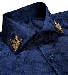 Fashion Royal Blue Paisley Men Shirts Business Casual Long Sleeve Slim Fit Dress Shirt Soft Comfort Men 100 Silk Shirt DiBanGu 213683654