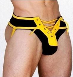 Sexy Costumes Tm Thongs Mens Footballer Lace Up Jockstrap 3 15 quotWaistband Front Lacing Gay String Open Underwear Trend Us S7281627