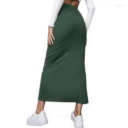 Skirts Green Midi Knitwear Straight Spring Autumn Women Long High Waist Bodycon Skirt Solid Split Sexy Streetwear