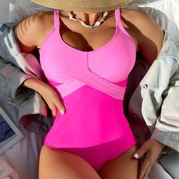 Women's Swimwear Women Swimsuit One Piece Pink Slim Sexy Bikini Bathing Suits Fashion Conservative Patchwork Beach Monokinis Swim Suit