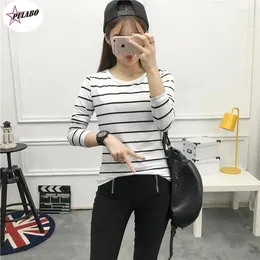 Women's T Shirts PULABO Stripes Womens T-Shirt O Neck Skinny Long Sleeve Clothes Women Slim Under Wear Tshirt Casual Top Tees For Female