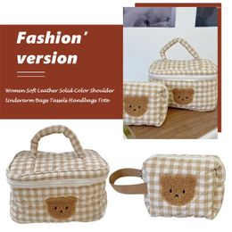Cosmetic Bags Cartoon Bear Bag Cute Plaid Beauty Portable Large-capacity Quilted Multi-function Zipper For Weekend Vacation