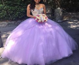 Elegant Lavender Quinceanera Dresses Sweetheart Beaded Zipper Sequins Floor Length Tulle 2020 Cheap Prom Gowns Vestidos de Debutan8228199